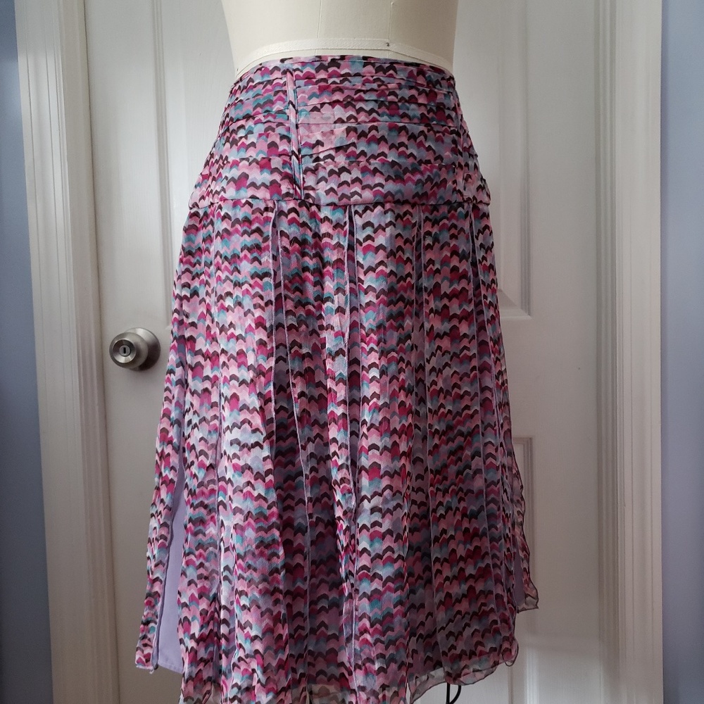 Vintage Purple Lilac Waterblot Pattern Slashed Chiffon Skirt Flapper Style Sz 8